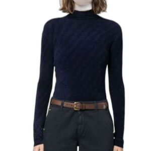 Uniqlo Navy Blue Sweater Pullover Mock Turtleneck Ribbed Knit Women's Size S